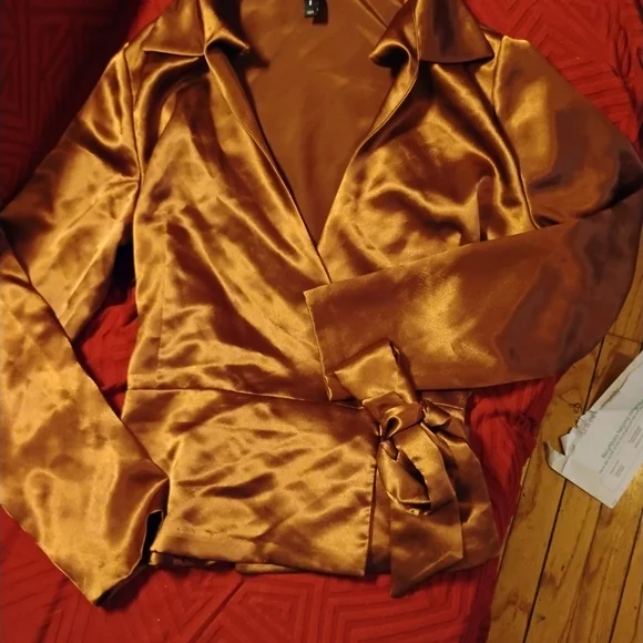 Chic Copper Satin Wrap Dress - Picture 4 of 5